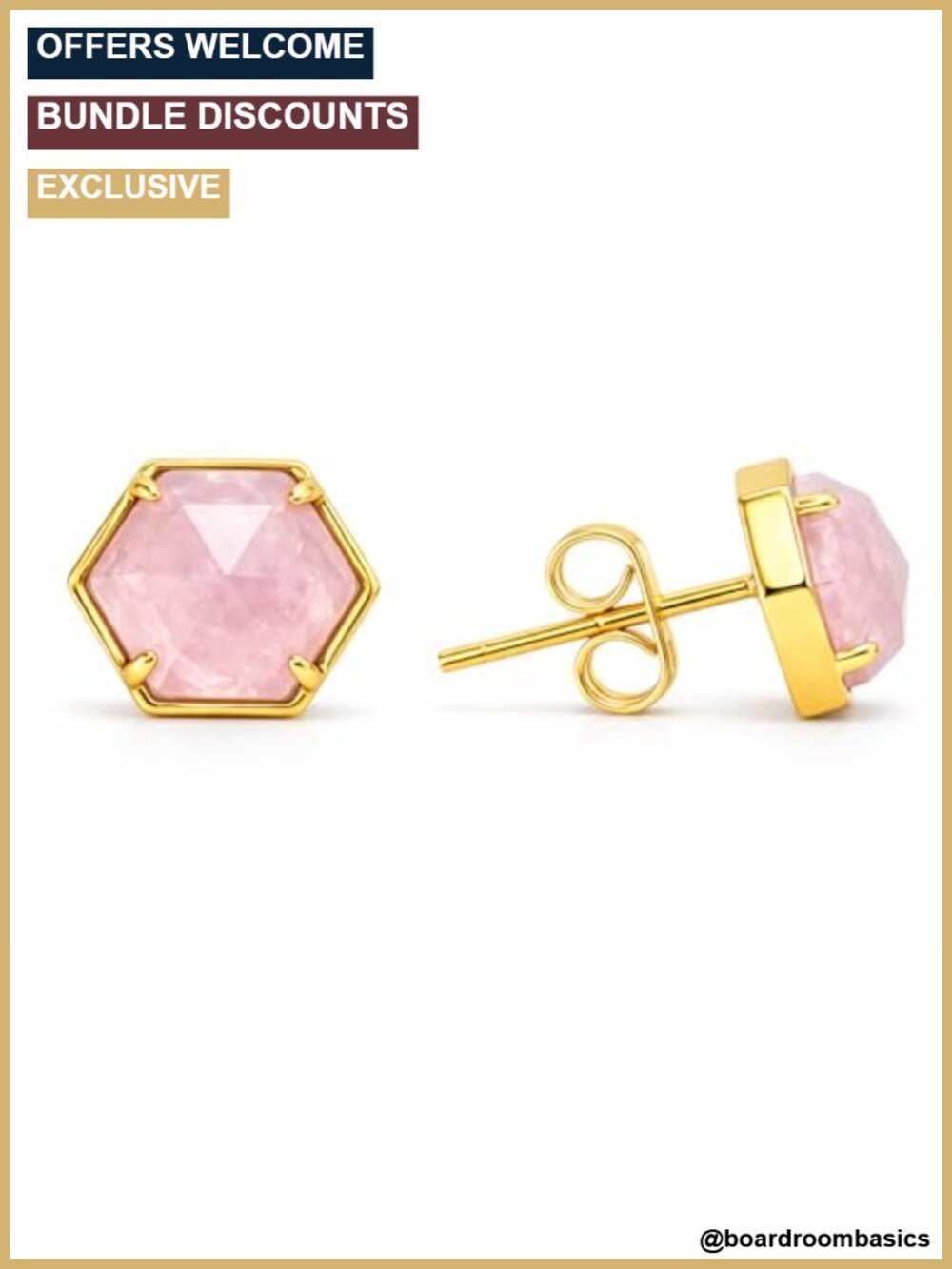Hexagon Gemstone Stud Earrings 14K Gold Plated Hypoallergenic Faceted 8mm Gift